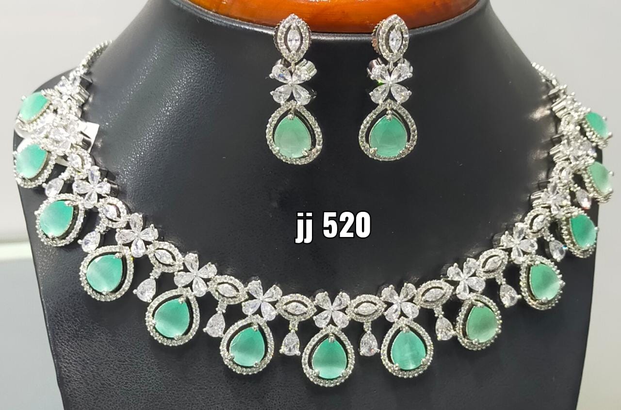Jain Jewellers American Diamond Necklace Set - 11062309