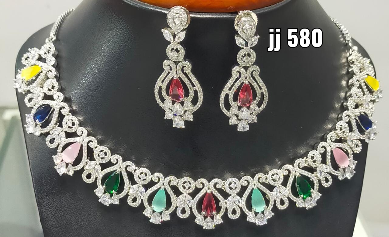 Jain Jewellers American Diamond Necklace Set - 11062314