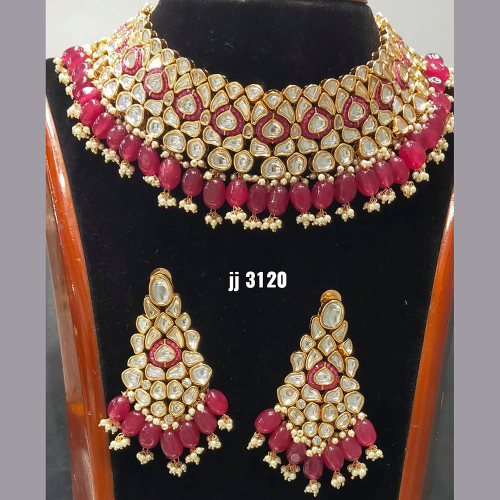 Jain Jewellers Gold Plated Kundan Stone Necklace Set