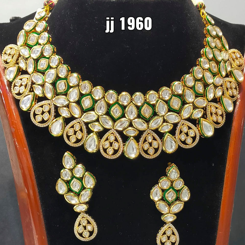 Jain Jewellers Gold Plated Kundan Stone Necklace Set