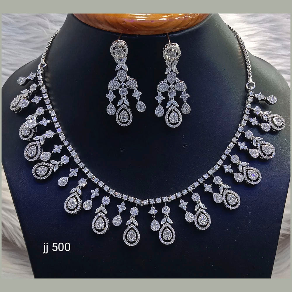 Jain Jewellers American Diamond Necklace Set - 11062497