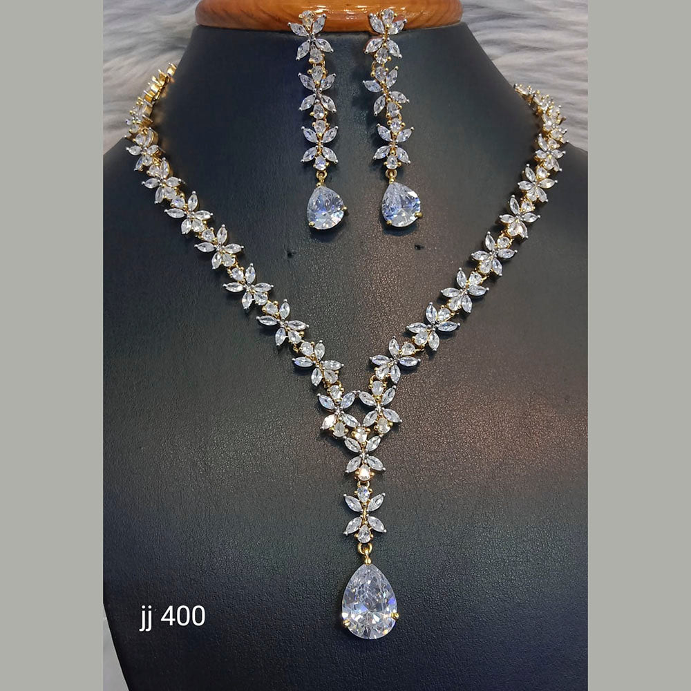Jain Jewellers Gold Plated American Diamond Necklace Set - 11062631