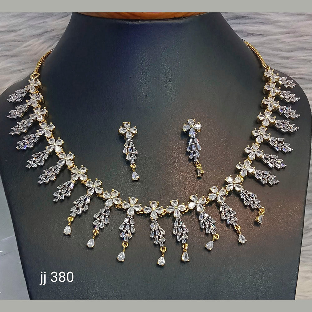 Jain Jewellers Gold Plated American Diamond Necklace Set - 11062632