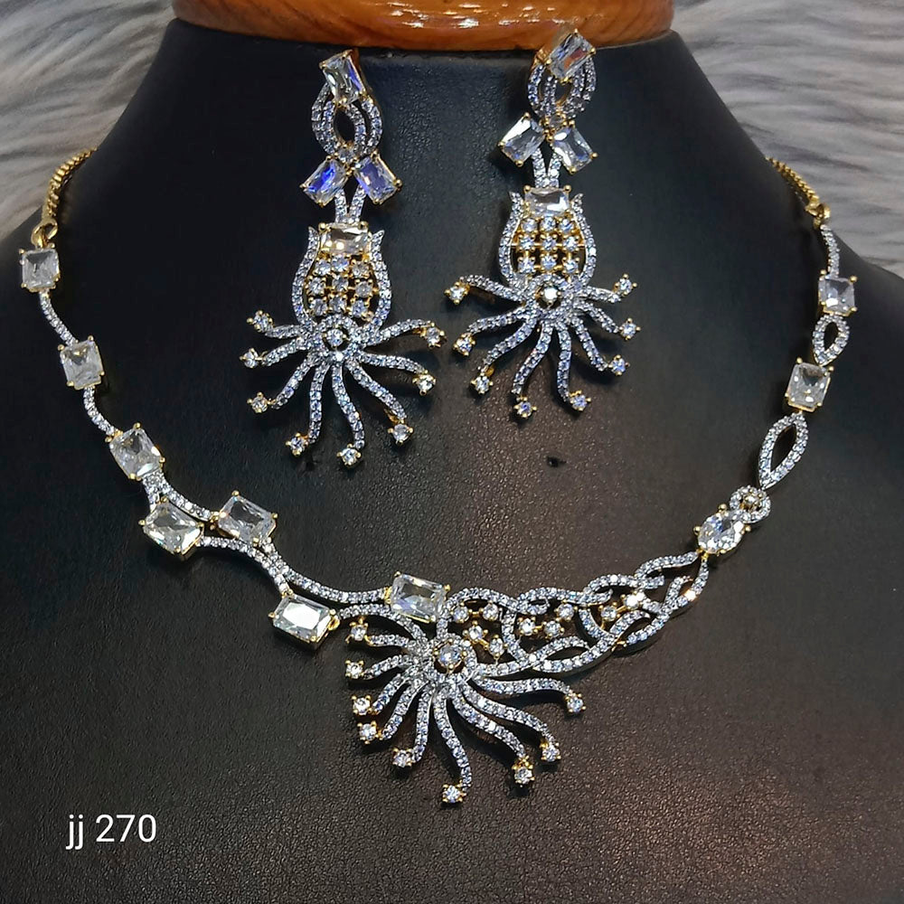 Jain Jewellers Gold Plated American Diamond Necklace Set - 11062637