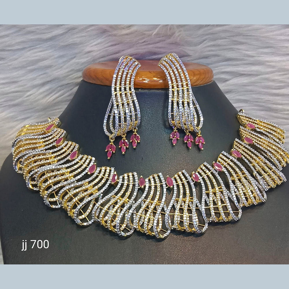 Jain Jewellers Gold Plated American Diamond Necklace Set - 11062638