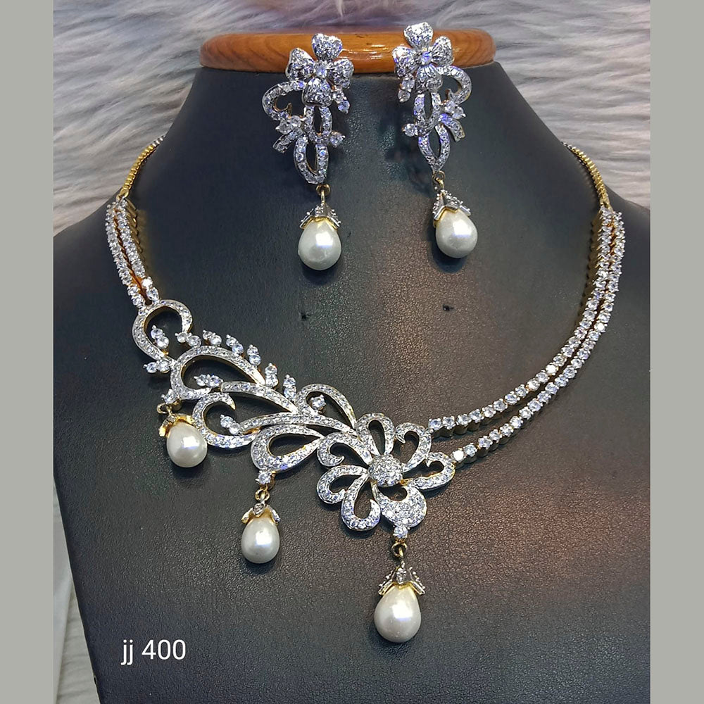 Jain Jewellers Gold Plated American Diamond Necklace Set - 11062640