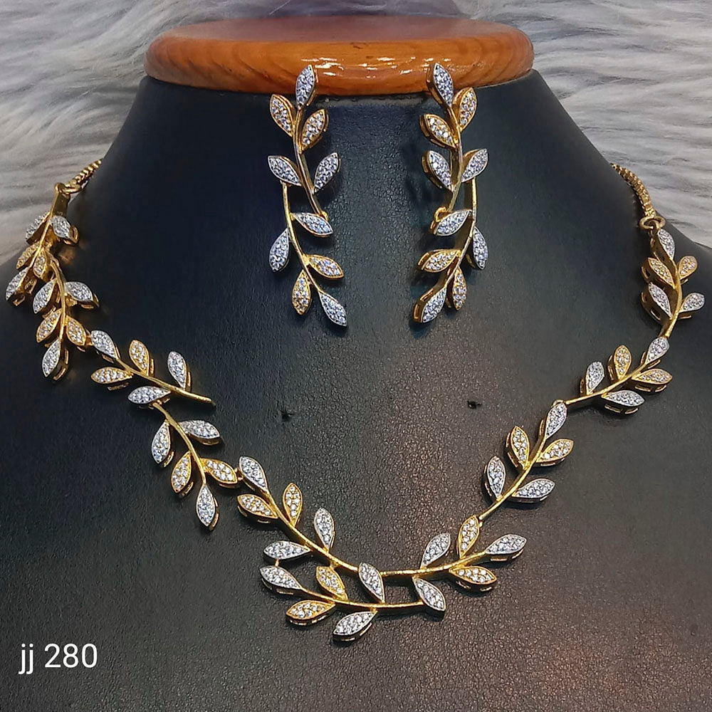 Jain Jewellers Gold Plated American Diamond Necklace Set - 11062643