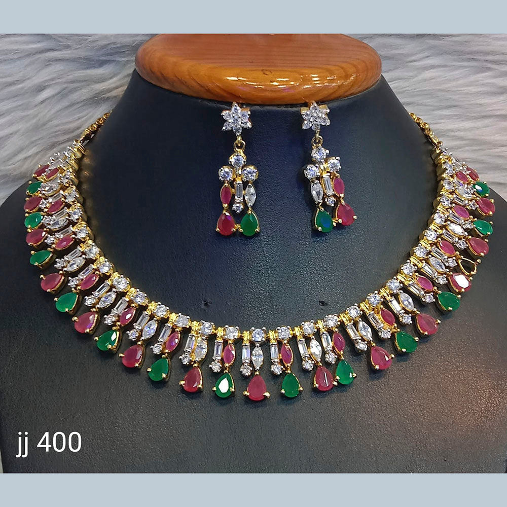 Jain Jewellers Gold Plated American Diamond Necklace Set - 11062646