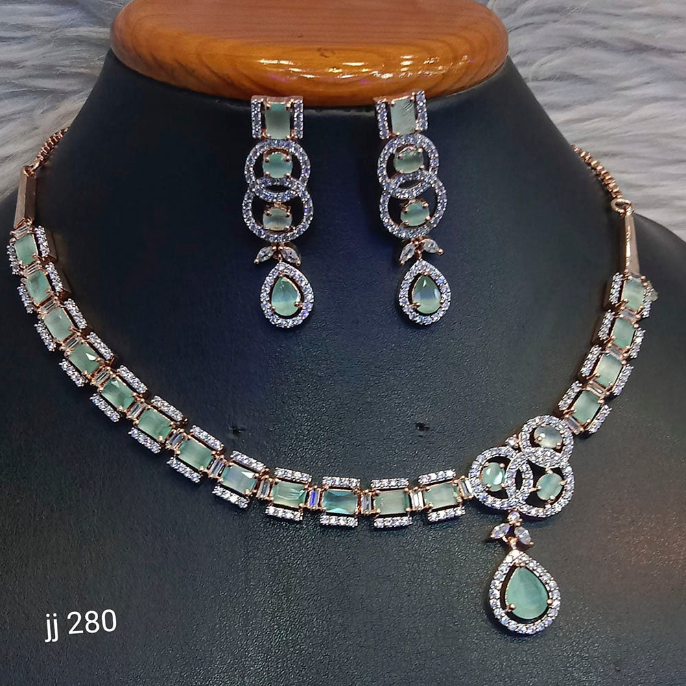 Jain Jewellers Gold Plated American Diamond Necklace Set - 11062648