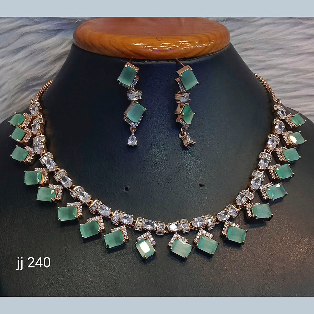 Jain Jewellers Gold Plated American Diamond Necklace Set - 11062653