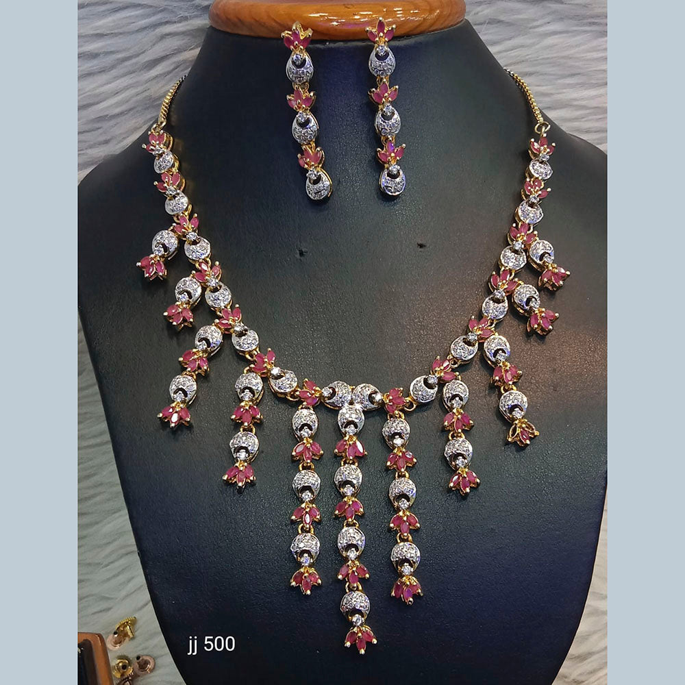 Jain Jewellers Gold Plated American Diamond Necklace Set - 11062654