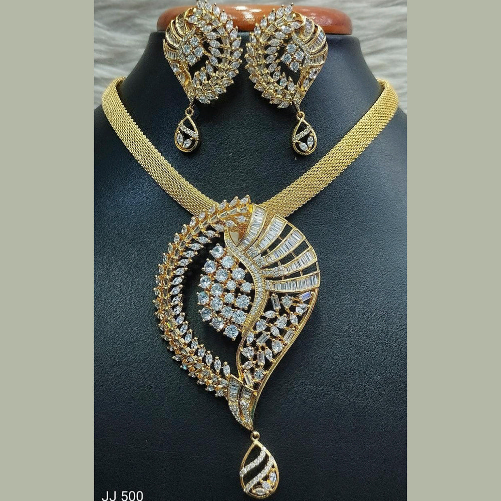 Jain Jewellers Gold Plated AD Stone Pendant Set
