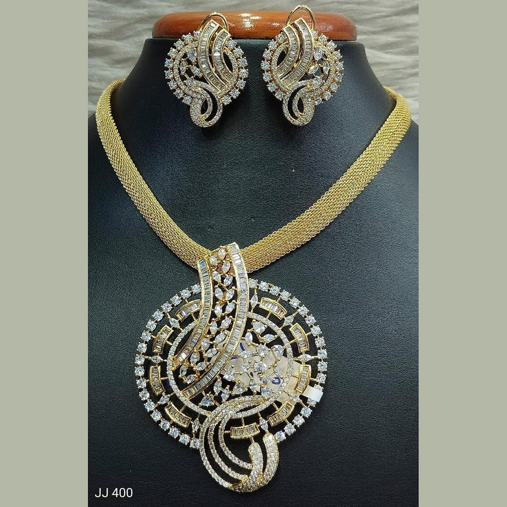 Jain Jewellers Gold Plated AD Stone Pendant Set