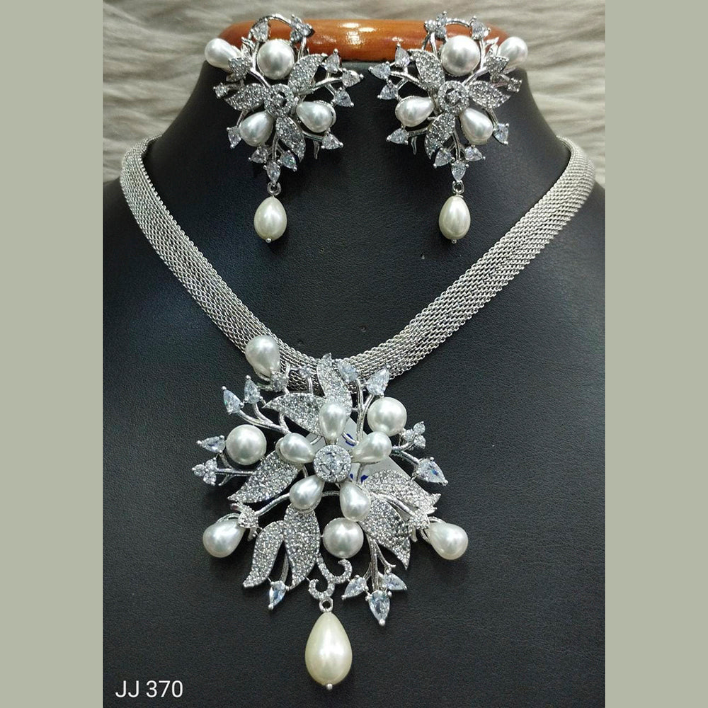 Jain Jewellers Silver Plated AD Stone Pendant Set