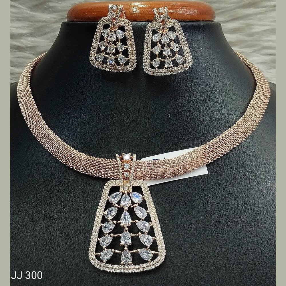 Jain Jewellers Rose Gold Plated AD Stone Pendant Set