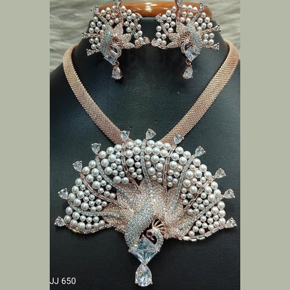 Jain Jewellers Rose Gold Plated AD Stone Pendant Set