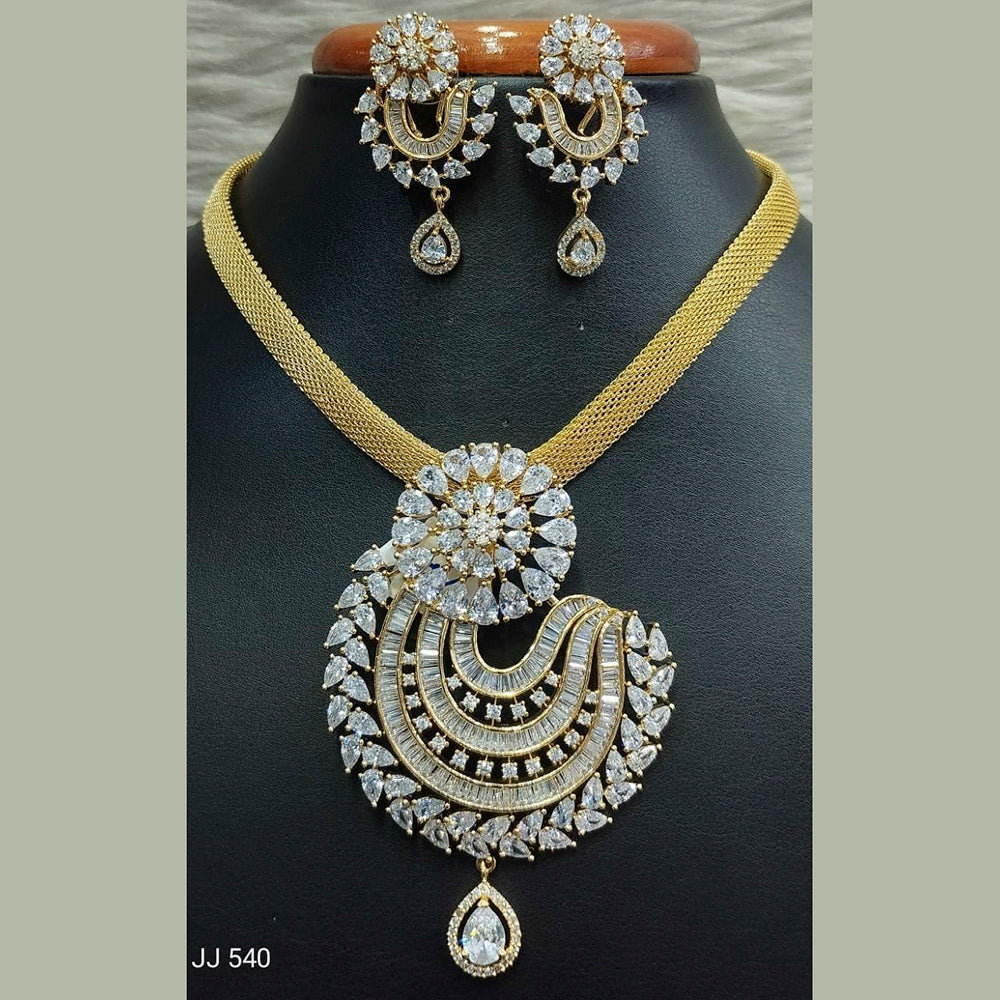 Jain Jewellers Gold Plated AD Stone Pendant Set