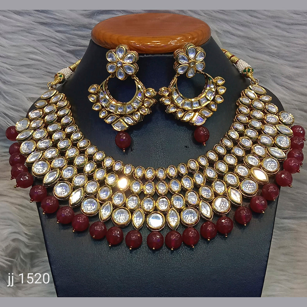 Jain Jewellers Gold Plated Kundan Stone And Beads Necklace Set
