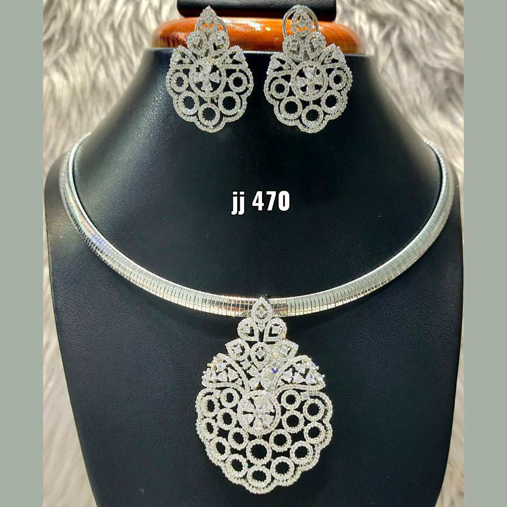 Jain Jewellers Silver Plated AD Stone Pendant Set