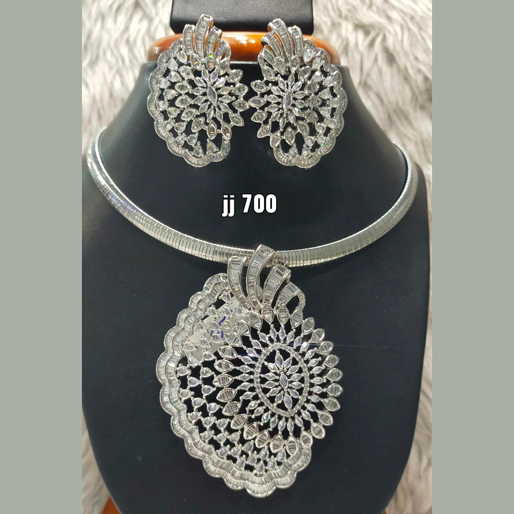 Jain Jewellers Silver Plated AD Stone Pendant Set