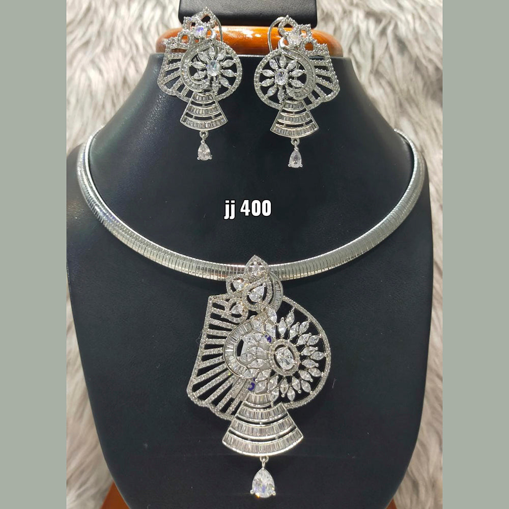 Jain Jewellers Silver Plated AD Stone Pendant Set