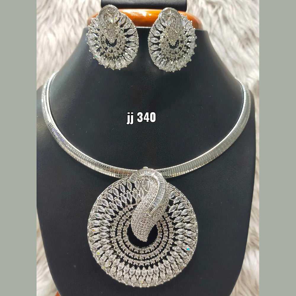 Jain Jewellers Silver Plated AD Stone Pendant Set