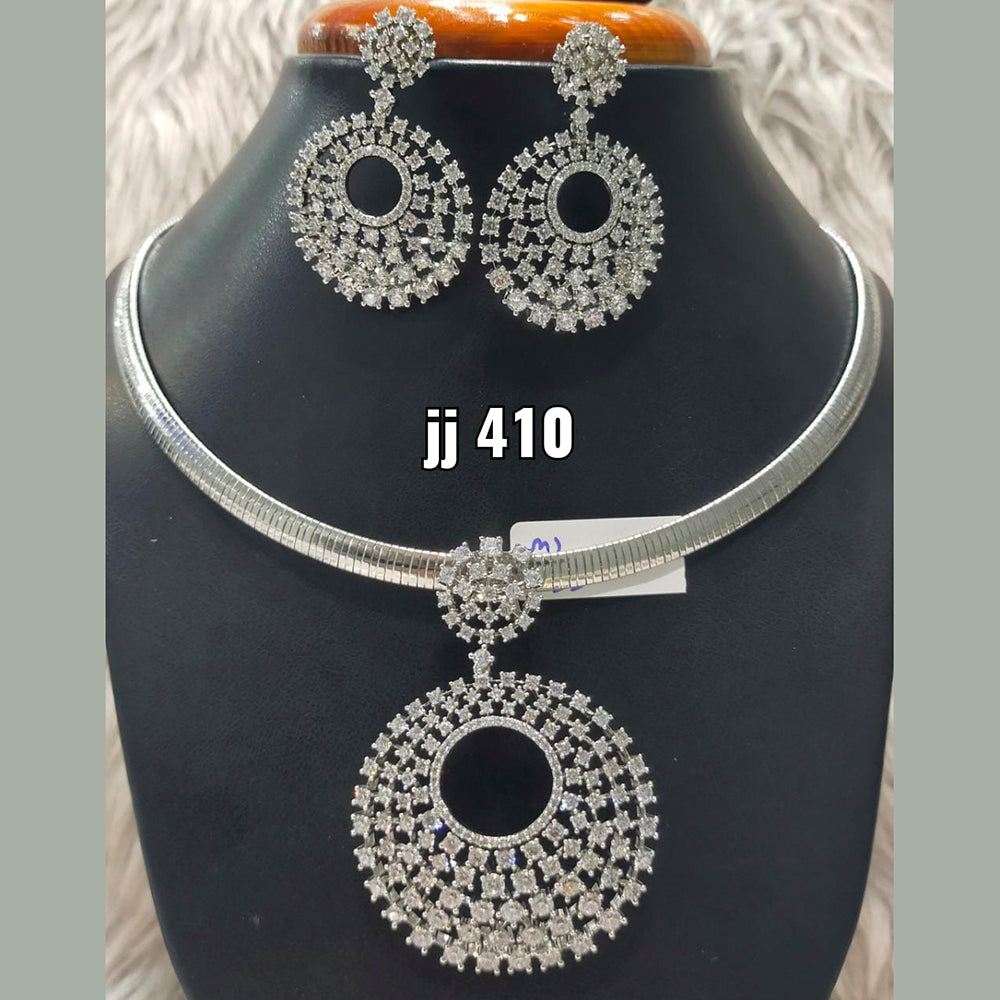 Jain Jewellers Silver Plated AD Stone Pendant Set