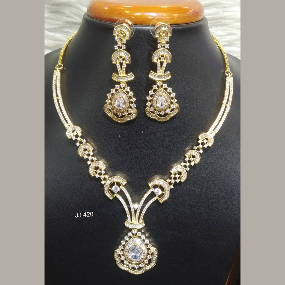 Jain Jewellers Gold Plated American Diamond Necklace Set