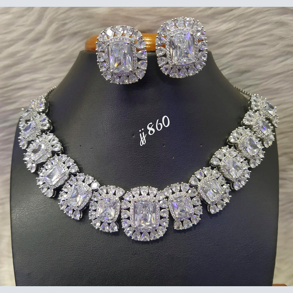 Jain Jewellers Silver Plated AD Stone Necklace Set