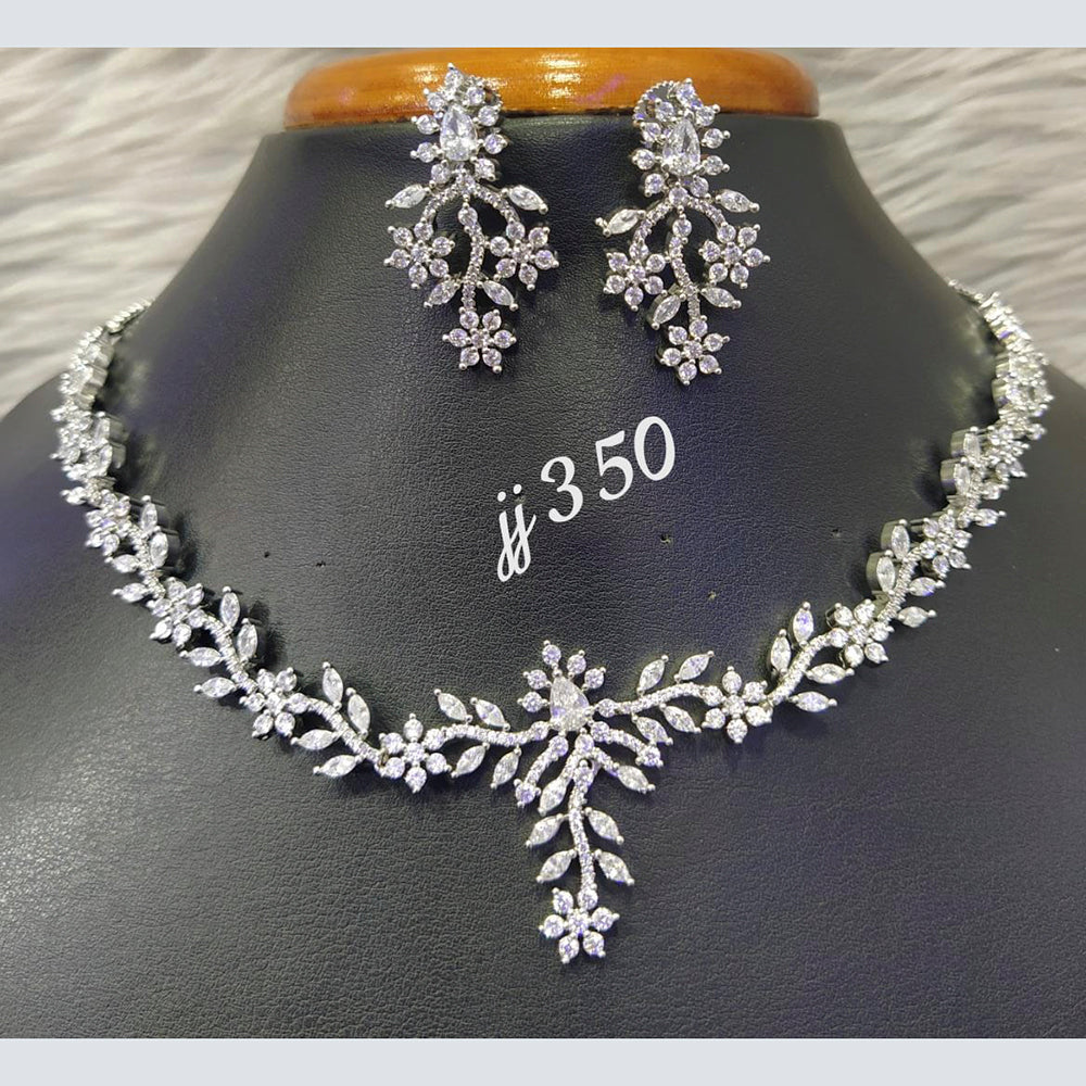 Jain Jewellers Silver Plated AD Stone Necklace Set