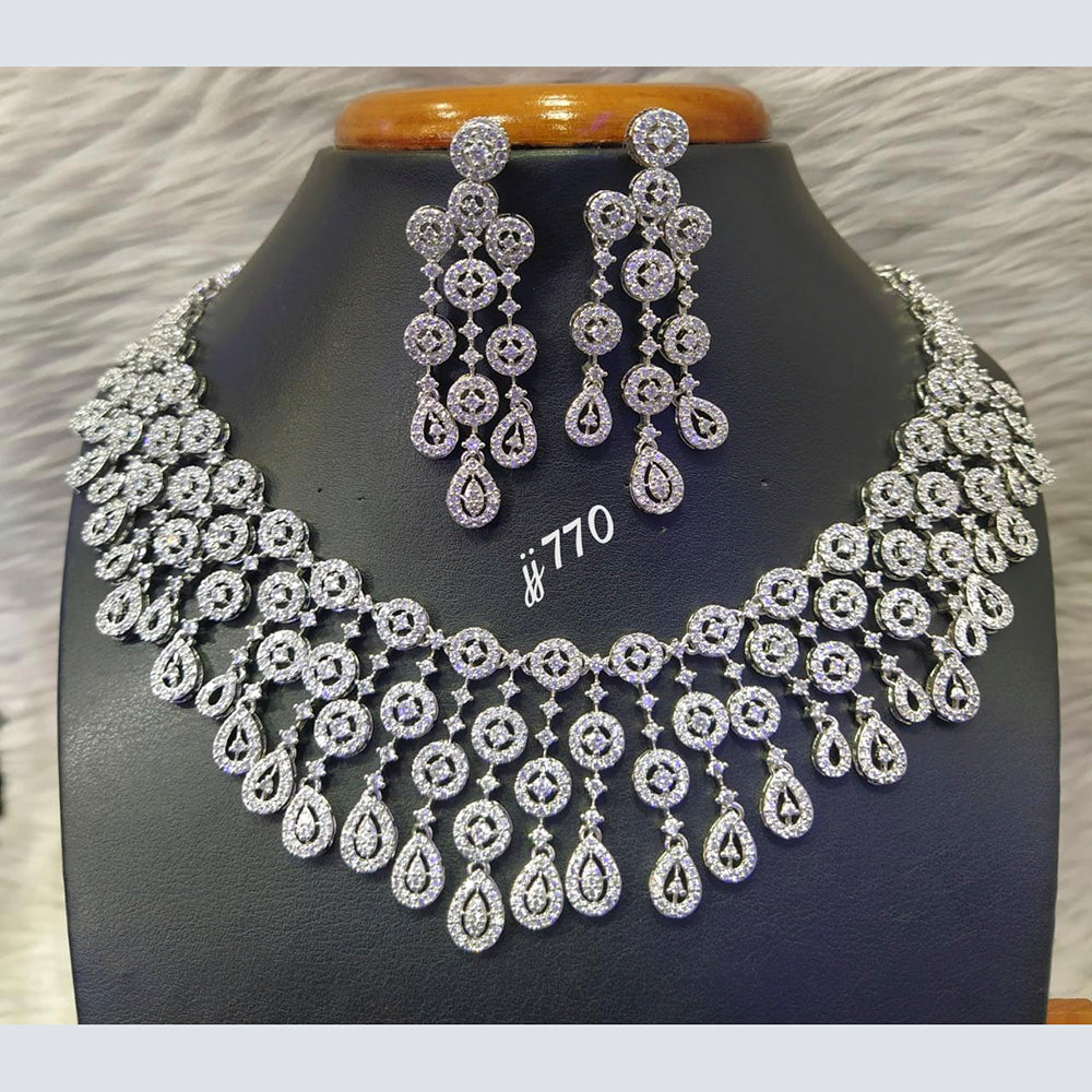 Jain Jewellers Silver Plated AD Stone Necklace Set