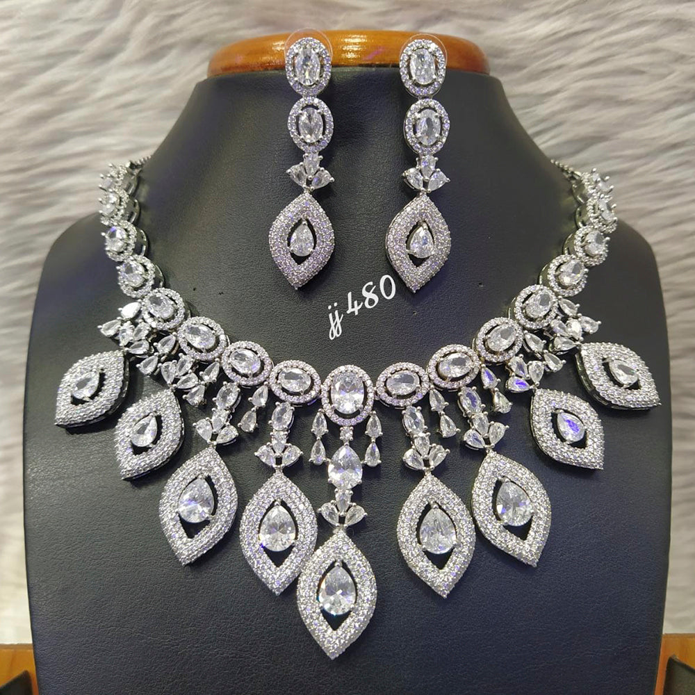 Jain Jewellers Silver Plated AD Stone Necklace Set