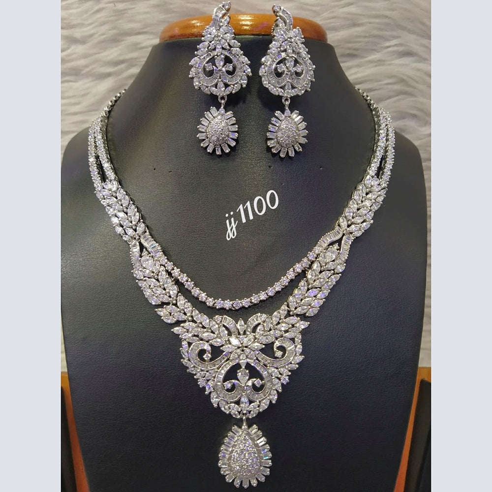 Jain Jewellers Silver Plated AD Stone Necklace Set