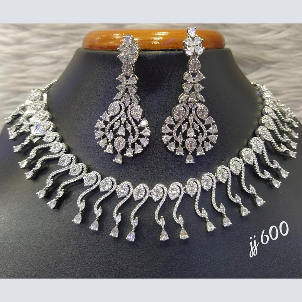 Jain Jewellers Silver Plated AD Stone Necklace Set