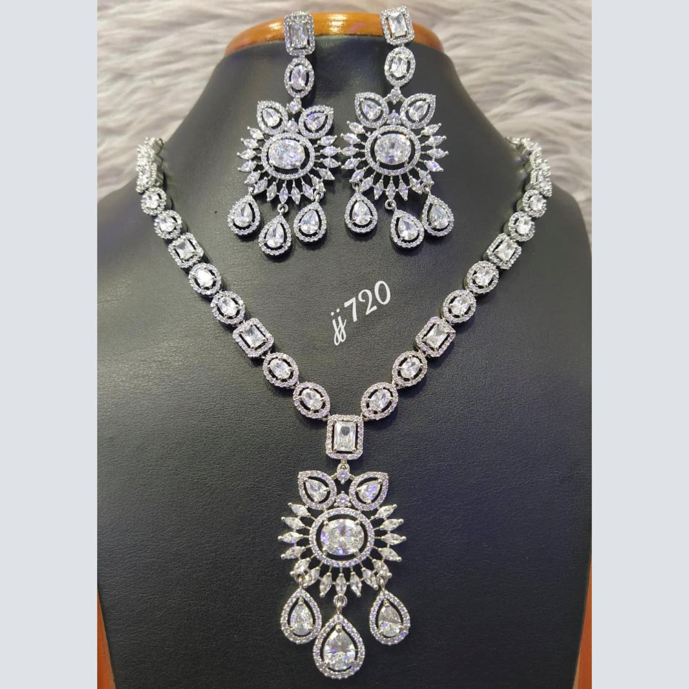 Jain Jewellers Silver Plated AD Stone Necklace Set