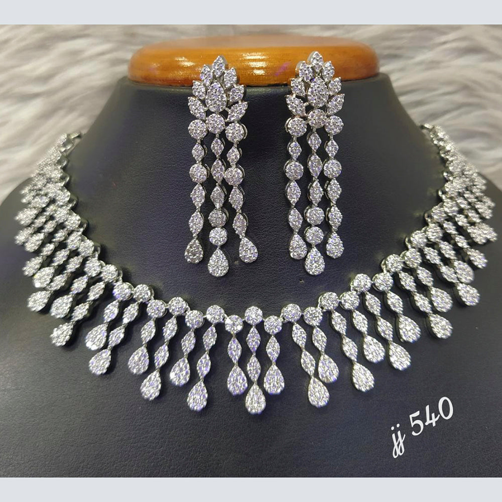 Jain Jewellers Silver Plated AD Stone Necklace Set