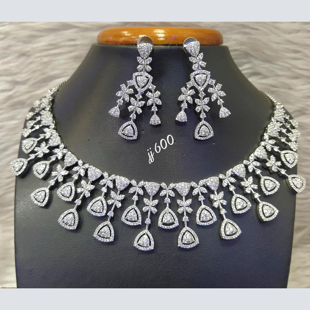 Jain Jewellers Silver Plated AD Stone Necklace Set