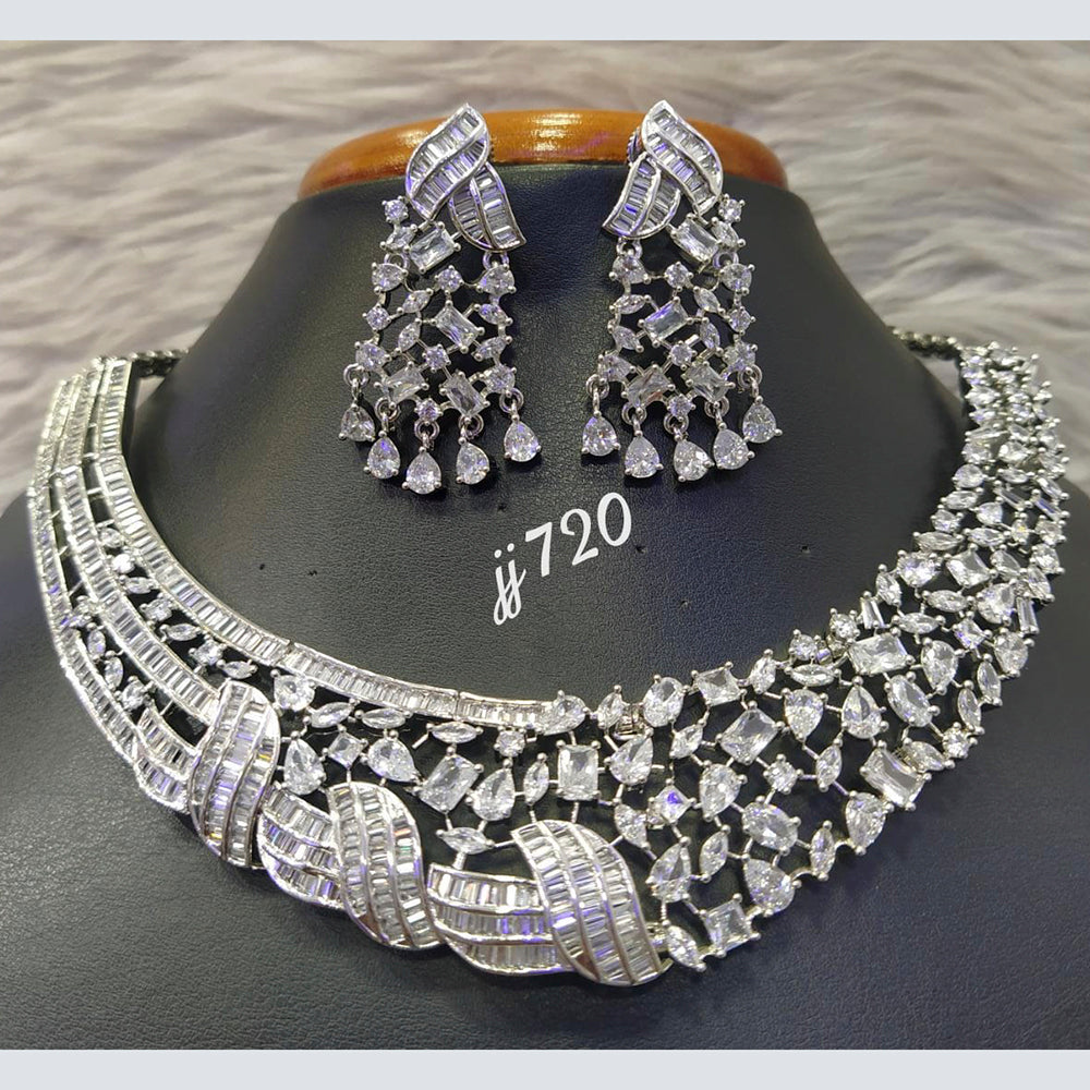 Jain Jewellers Silver Plated AD Stone Necklace Set