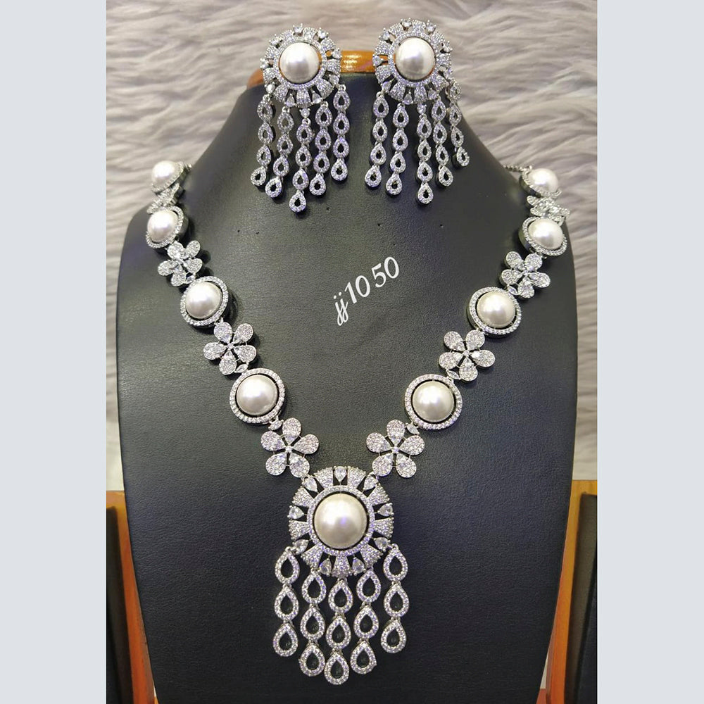 Jain Jewellers Silver Plated AD Stone Necklace Set