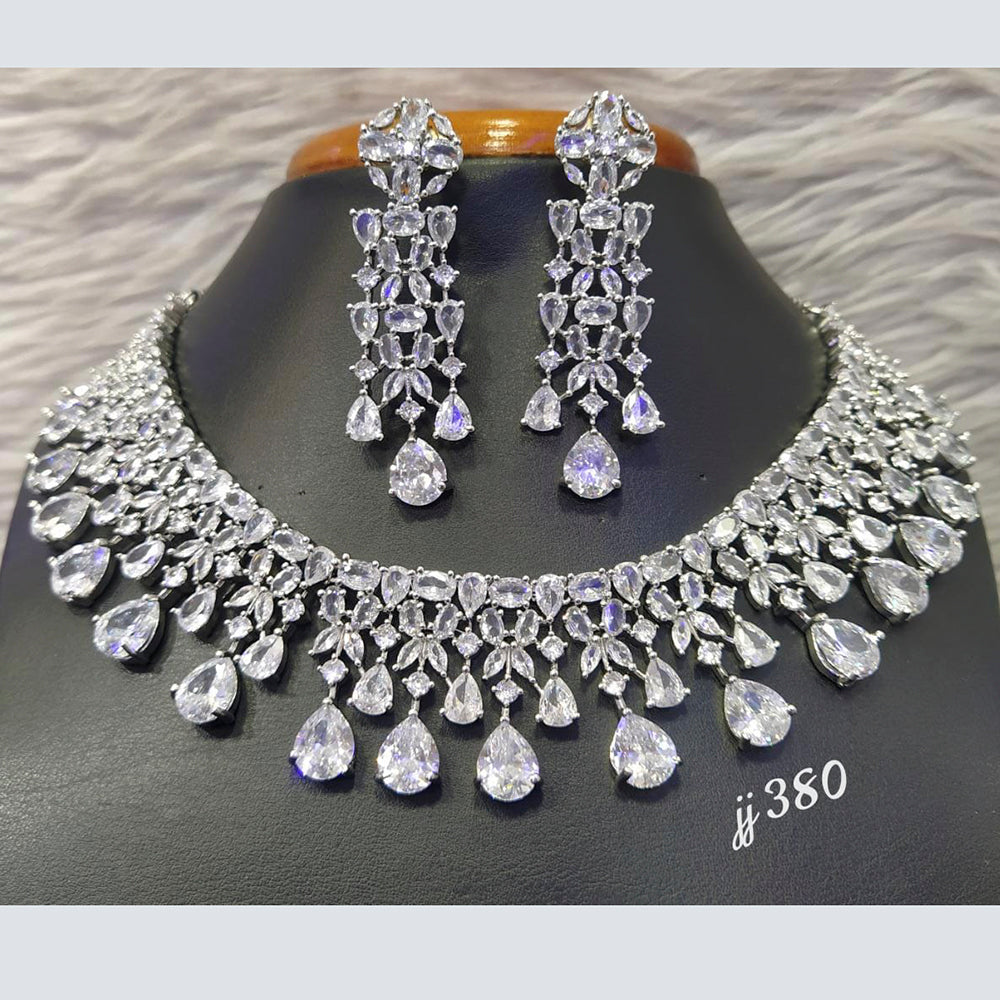 Jain Jewellers Silver Plated AD Stone Necklace Set