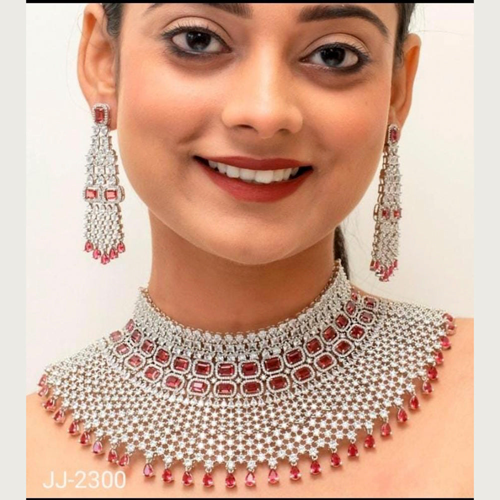 Jain Jewellers Silver Plated AD Stone Necklace Set