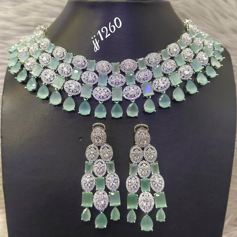 Jain Jewellers Silver Plated AD Stone Necklace Set