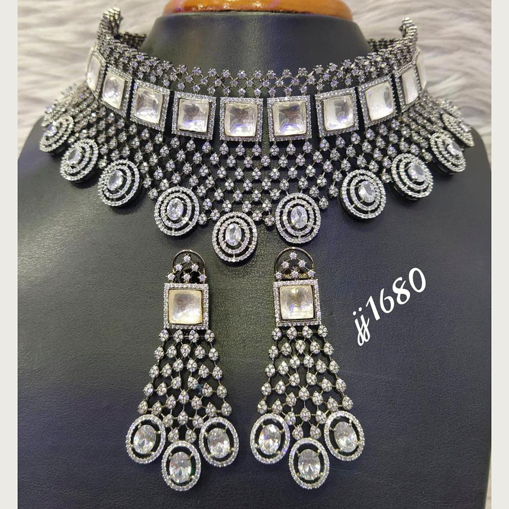 Jain Jewellers Silver Plated AD Stone Necklace Set