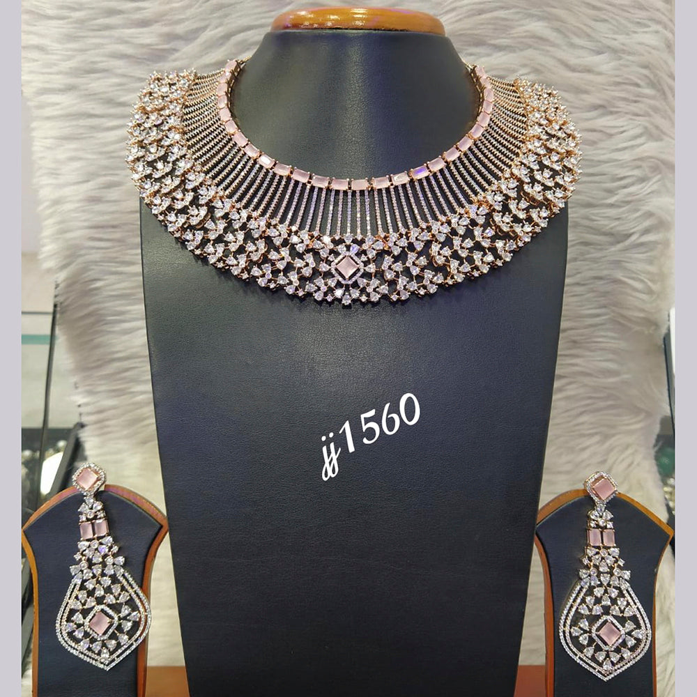 Jain Jewellers Rose Gold Plated AD Stone Necklace Set