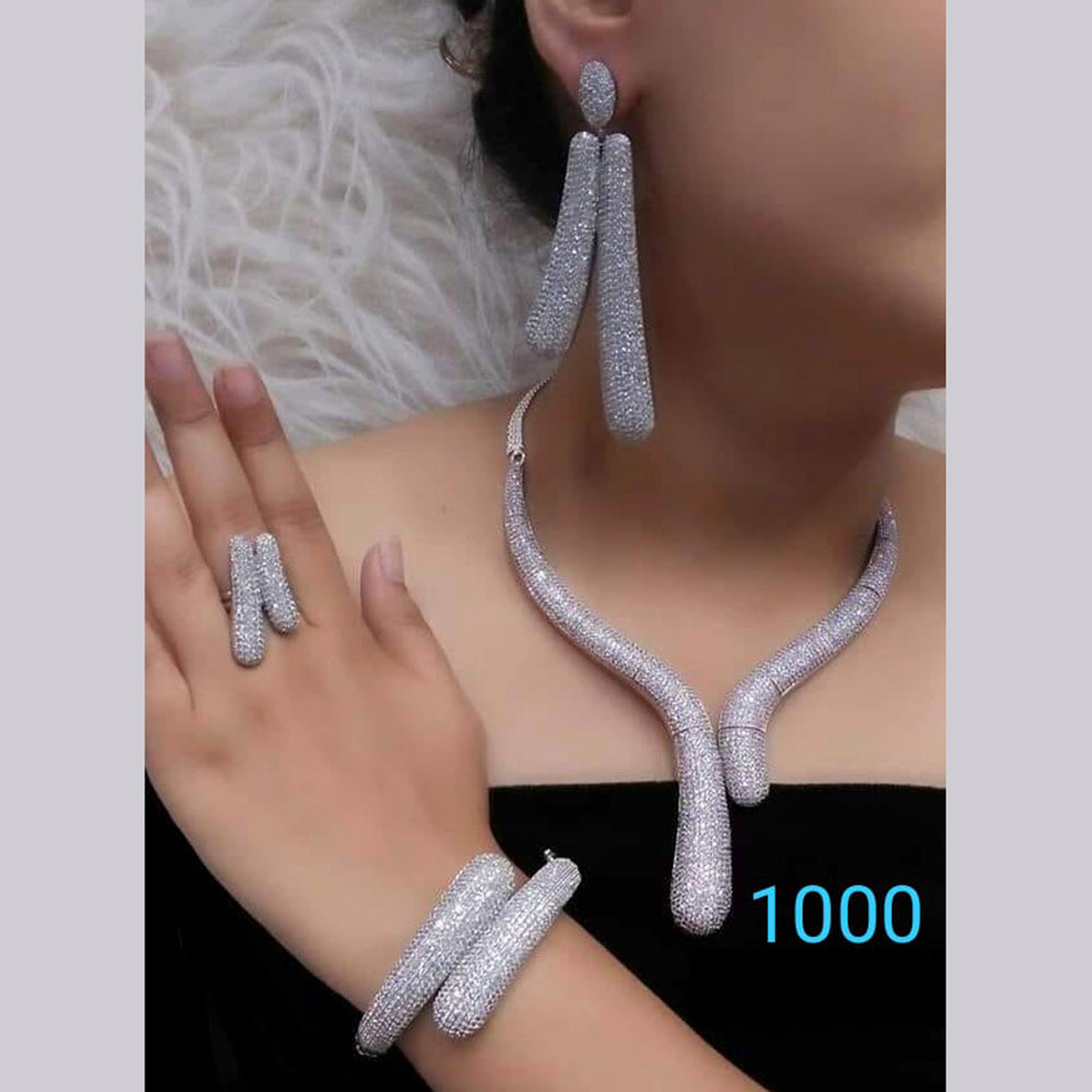 Jain Jewellery Silver Plated AD Stone Jewellery Combo Set