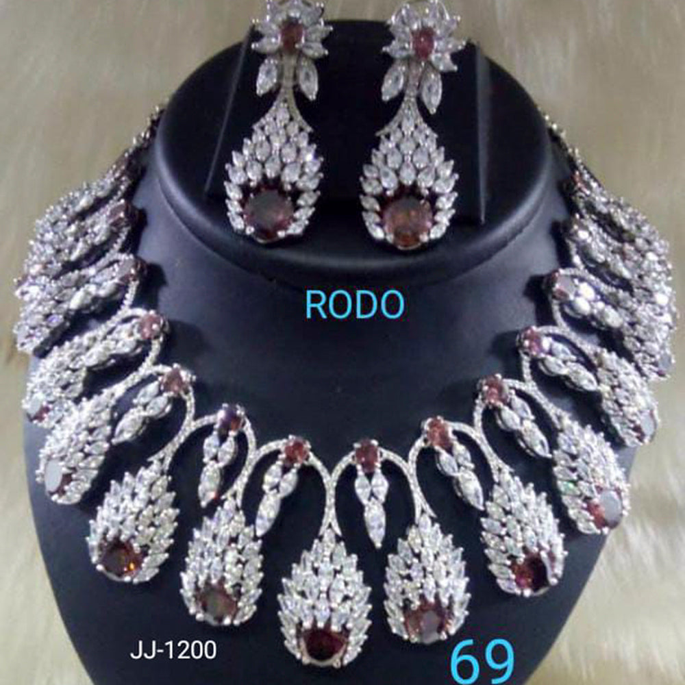 Jain Jewellers Silver Plated AD Stone Necklace Set