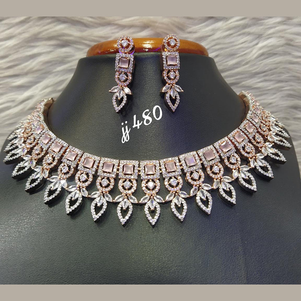 Jain Jewellers Rose Gold Plated AD Stone Necklace Set