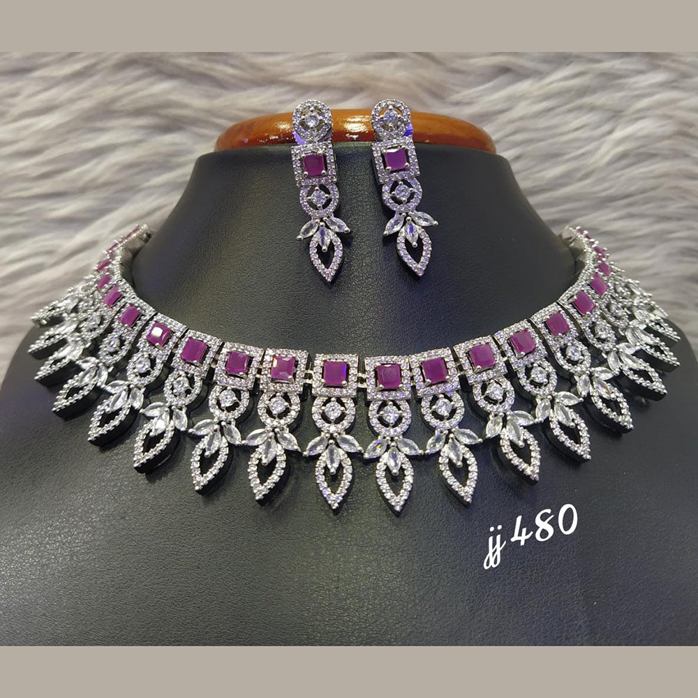Jain Jewellers Silver Plated AD Stone Necklace Set