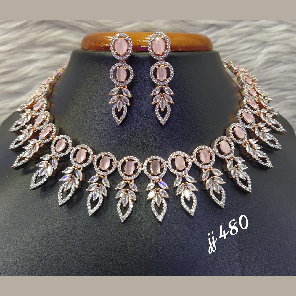 Jain Jewellers Rose Gold Plated AD Stone Necklace Set