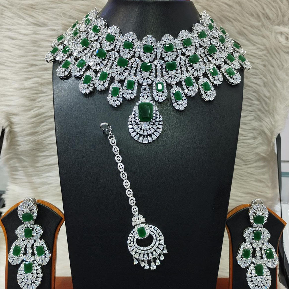 Jain Jewellers Silver Plated AD Stone Necklace Set